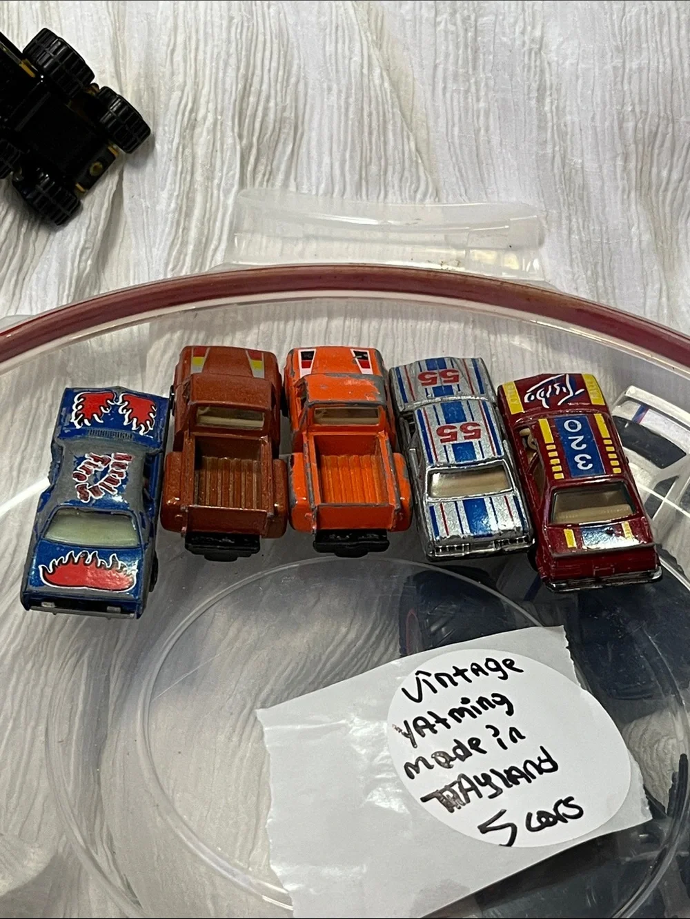 Set of 5 Vintage Toy Race Cars - Blue, Red, Orange, Brown, Silver